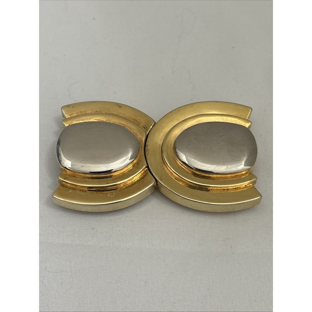Vintage Womens Belt Buckle Gold Tone Two Piece Interlocking Dated 1988
